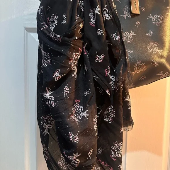 Coach Black Floral Tote Bag + Scarf - Picture 8 of 9